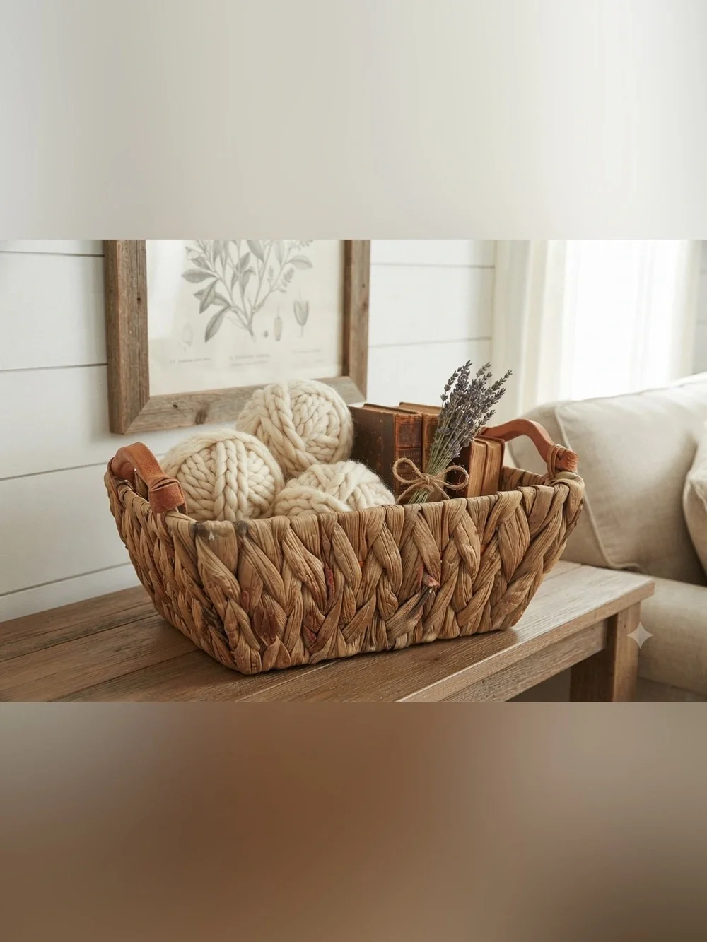 Woven Storage Basket with wood Handles - Natural Brown